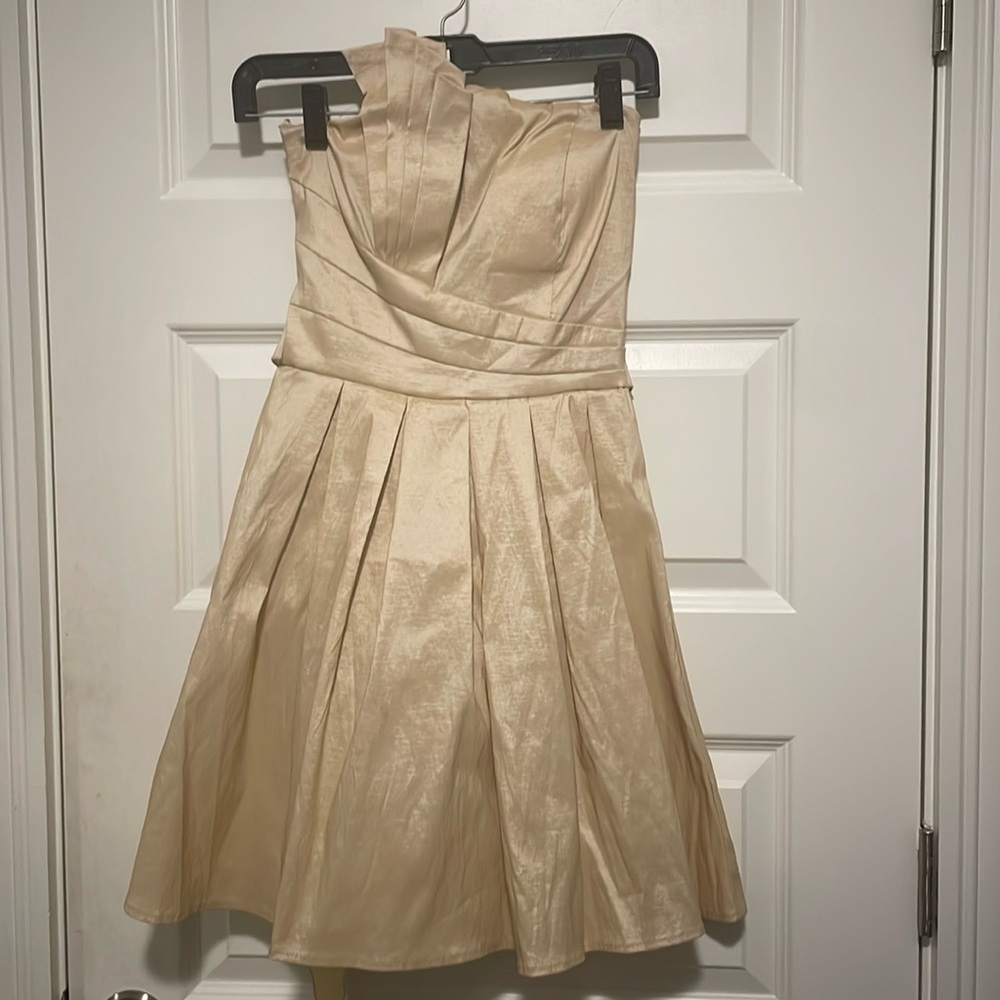 Tan strapless cocktail dress medium